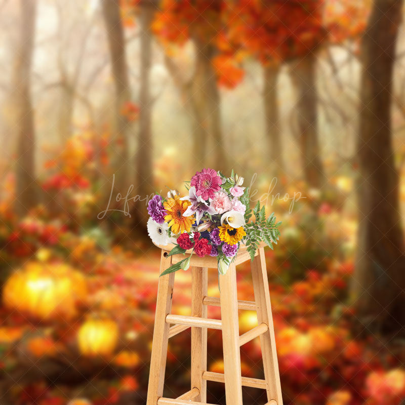Lofaris Red Leaves Trees Pumpkin Watercolor Autumn Backdrop