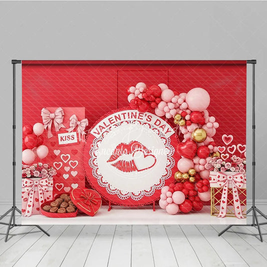 Lofaris Red Lips Valentine Day Backdrop Chocolate Gift Box Balloon Garland Background Romantic Party Photography Decor