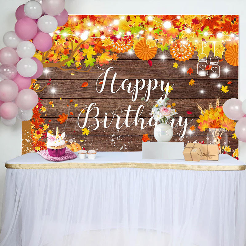 Lofaris Red Maples Tree Pumpkin Brown Wood Birthday Backdrop