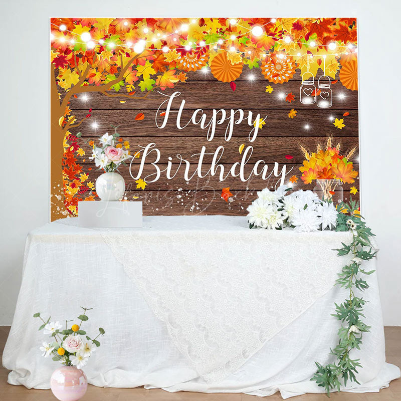 Lofaris Red Maples Tree Pumpkin Brown Wood Birthday Backdrop