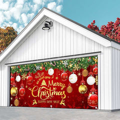 Lofaris Red Merry Christmas Happy New Year Garage Door Banner
