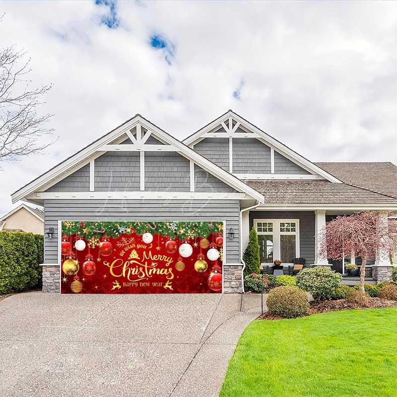 Lofaris Red Merry Christmas Happy New Year Garage Door Banner
