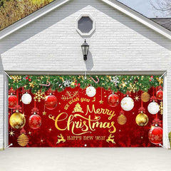 Lofaris Red Merry Christmas Happy New Year Garage Door Banner