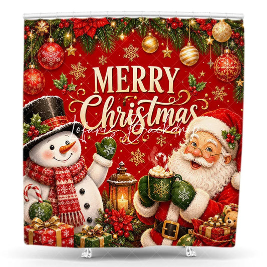 Lofaris Red Merry Christmas Santa and Snowman Shower Curtain Festive Holiday Gifts Ornaments Decor