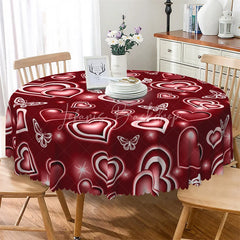 Lofaris Red Neon Heart Butterfly Round Tablecloth Glowing Love Pattern Table Cover for Valentine