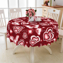 Lofaris Red Neon Heart Butterfly Round Tablecloth Glowing White Love Pattern Table Cover for Valentine