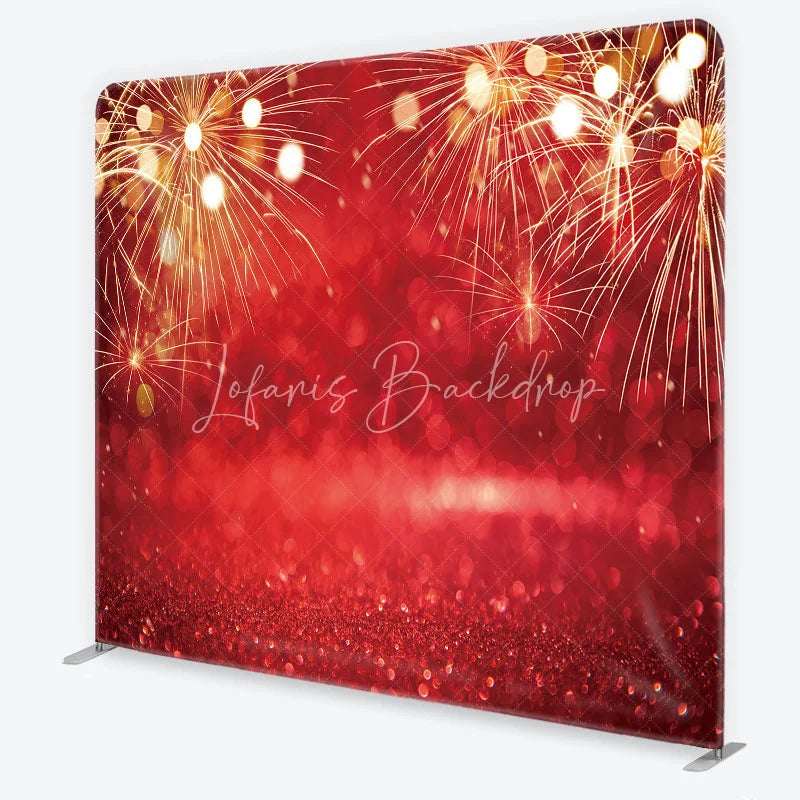 Lofaris Red New Year Tension Fabric Backdrop Golden Festive Sparks Bokeh Background Celebration Party Photography Decoration