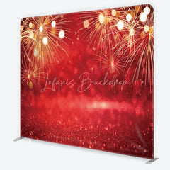 Lofaris Red New Year Tension Fabric Backdrop Golden Festive Sparks Bokeh Background Celebration Party Photography Decoration