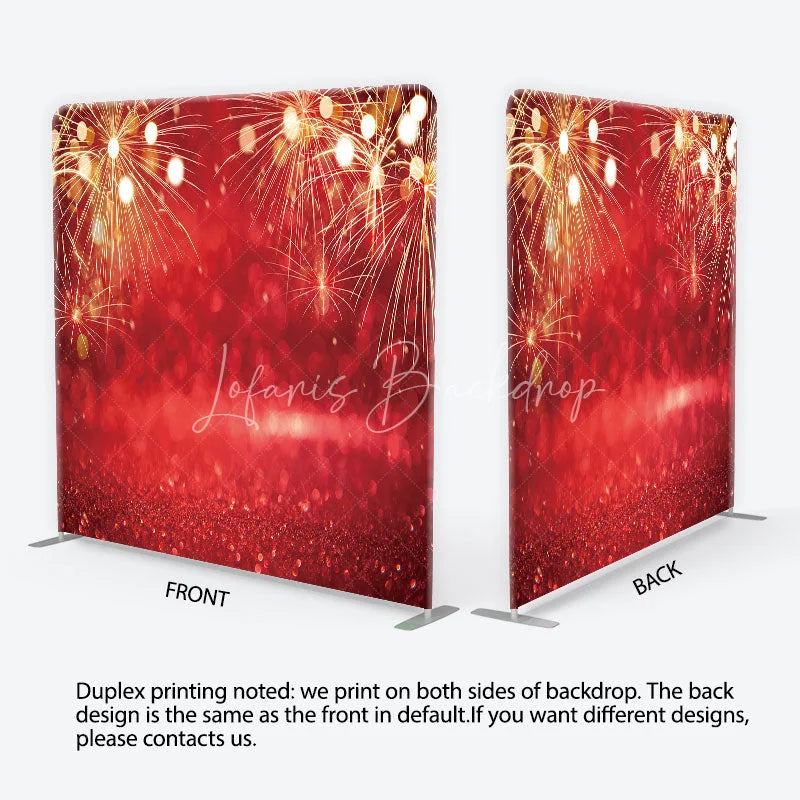 Lofaris Red New Year Tension Fabric Backdrop Golden Festive Sparks Bokeh Background Celebration Party Photography Decoration