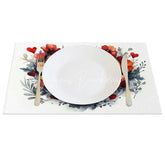 Lofaris Red Orange Floral Wood Heart Set of 4 Placemats Rustic Flower Valentine Decoration Farmhouse Dining Table Mat