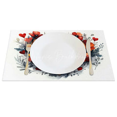 Lofaris Red Orange Floral Wood Heart Set of 4 Placemats Rustic Flower Valentine Decoration Farmhouse Dining Table Mat