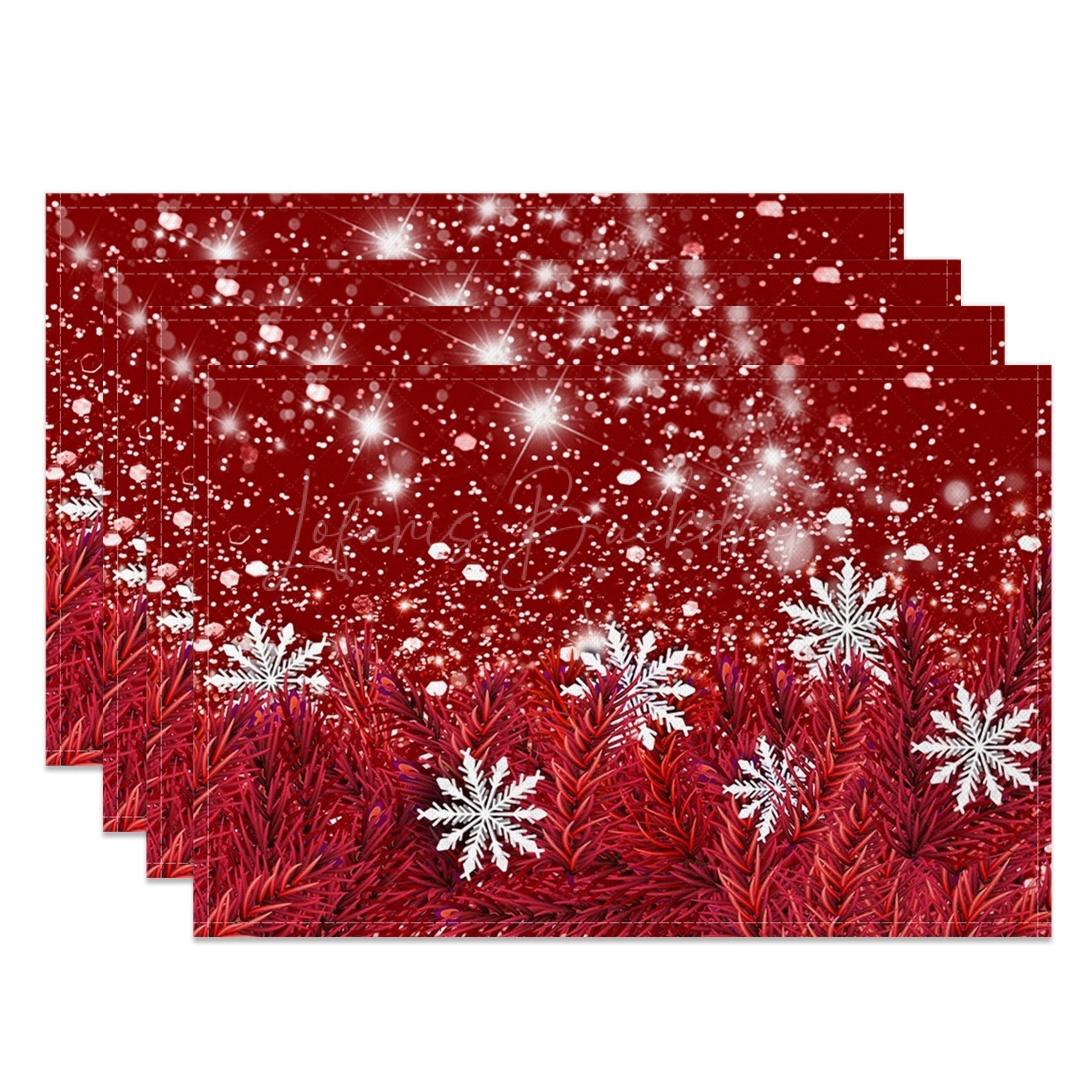 Lofaris Red Pine Leaves Snowflake Xmas Set Of 4 Placemats