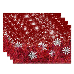 Lofaris Red Pine Leaves Snowflake Xmas Set Of 4 Placemats