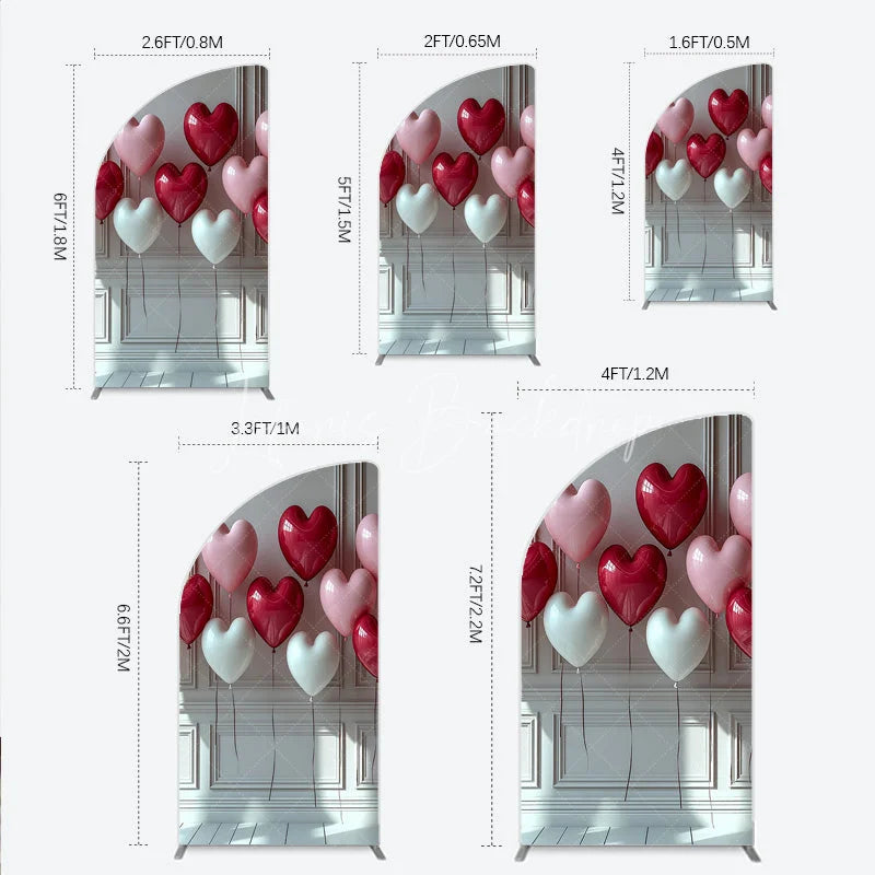 Lofaris Red Pink and White Heart Balloons Half Moon Arch Backdrop Romantic Valentine’s Day Decor