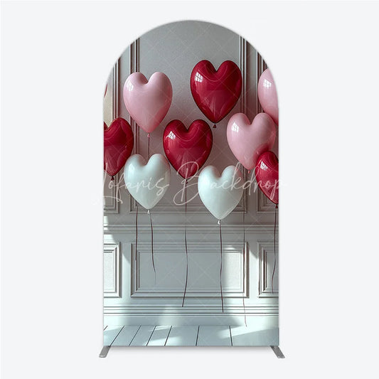 Lofaris Red Pink and White Heart Balloons Round Top Arch Backdrop Elegant Romantic Valentine’s Day Party Decor