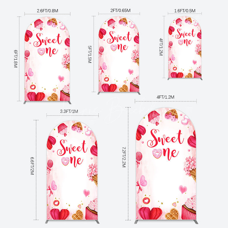 Lofaris Red Pink Candyland Desserts Sweet One Arch Backdrop