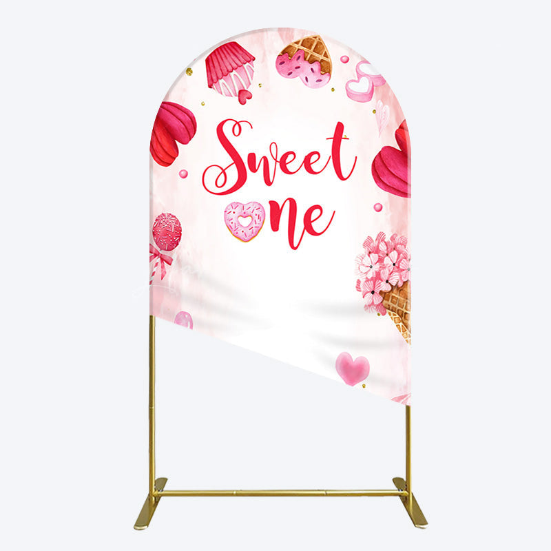 Lofaris Red Pink Candyland Desserts Sweet One Arch Backdrop