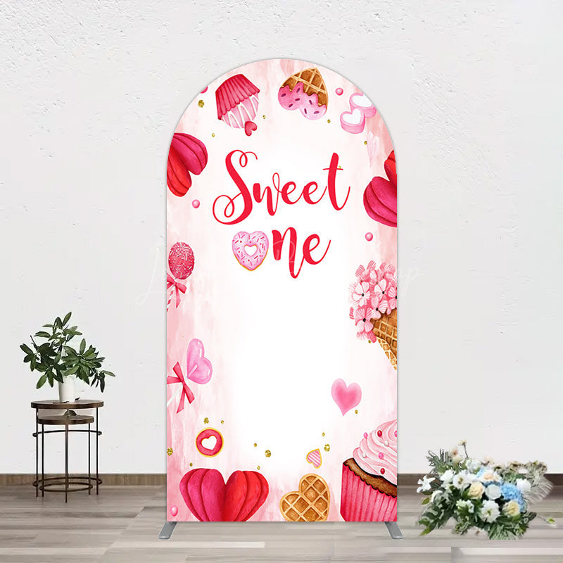 Lofaris Red Pink Candyland Desserts Sweet One Arch Backdrop