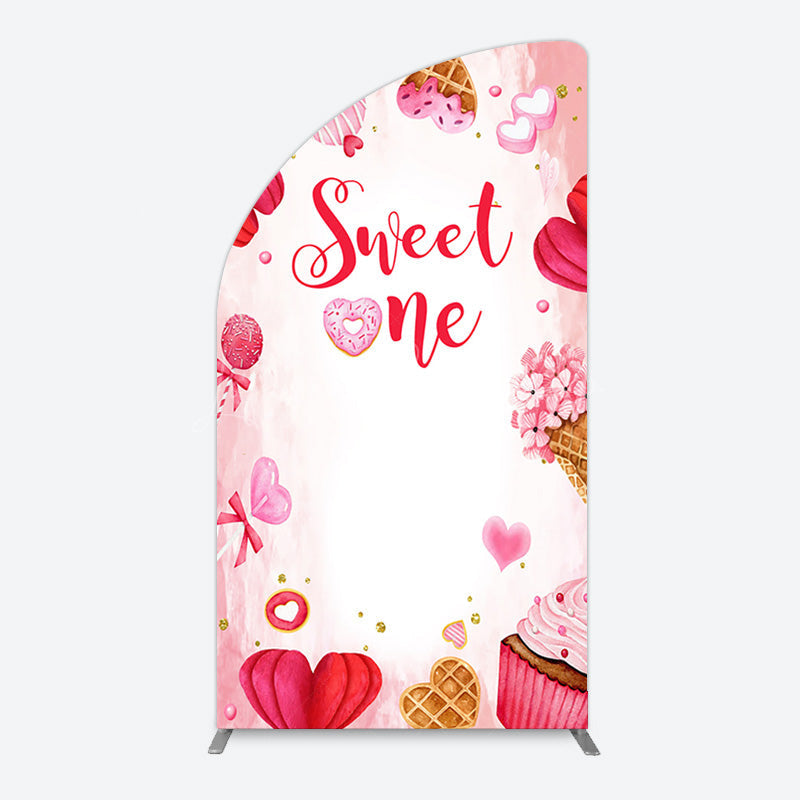 Lofaris Red Pink Candyland Desserts Sweet One Half Moon Arch Backdrop