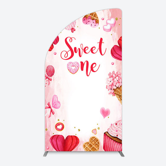Lofaris Red Pink Candyland Desserts Sweet One Half Moon Arch Backdrop
