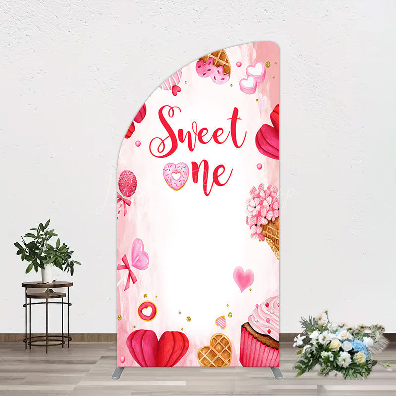 Lofaris Red Pink Candyland Desserts Sweet One Half Moon Arch Backdrop