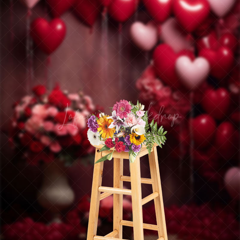 Lofaris Red Pink Love Balloon Floral Valentines Day Backdrop