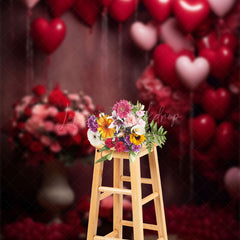 Lofaris Red Pink Love Balloon Floral Valentines Day Backdrop