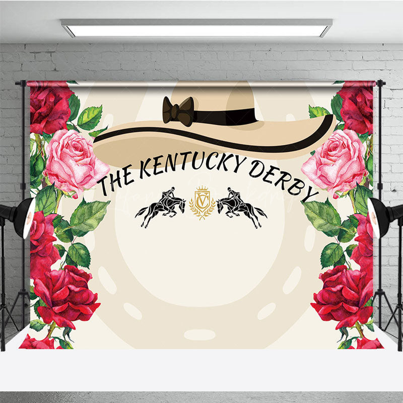 Lofaris Red Pink Rose Lady Hat Happy Kentucky Derby Backdrop
