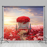 Lofaris Red Pink Rose Sea Cart Romantic Wedding Backdrop