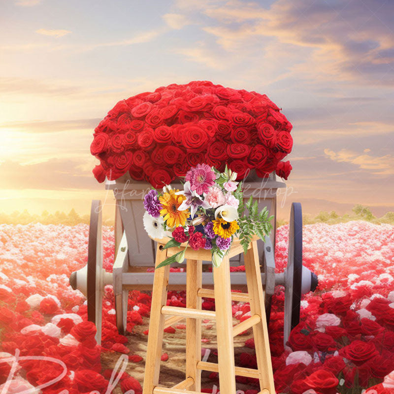 Lofaris Red Pink Rose Sea Cart Romantic Wedding Backdrop