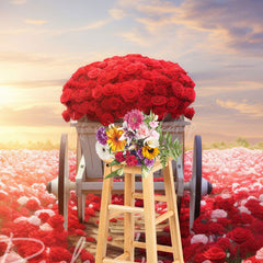 Lofaris Red Pink Rose Sea Cart Romantic Wedding Backdrop