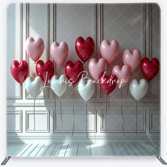 Lofaris Red Pink White Heart Balloons Square Double-Sided Backdrop Romantic Valentine’s Day Celebration Decor