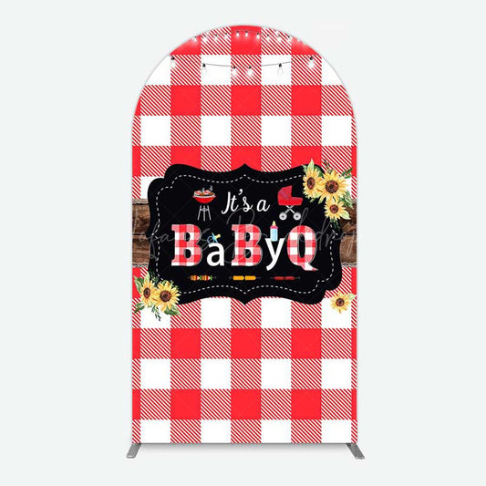 Lofaris Red Plaid Babyq Summer Baby Shower Arch Backdrop
