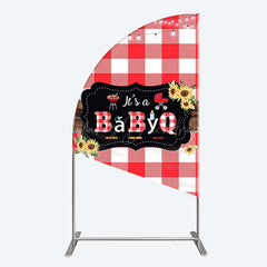 Lofaris Red Plaid Babyq Summer Baby Shower Half Moon Arch Backdrop