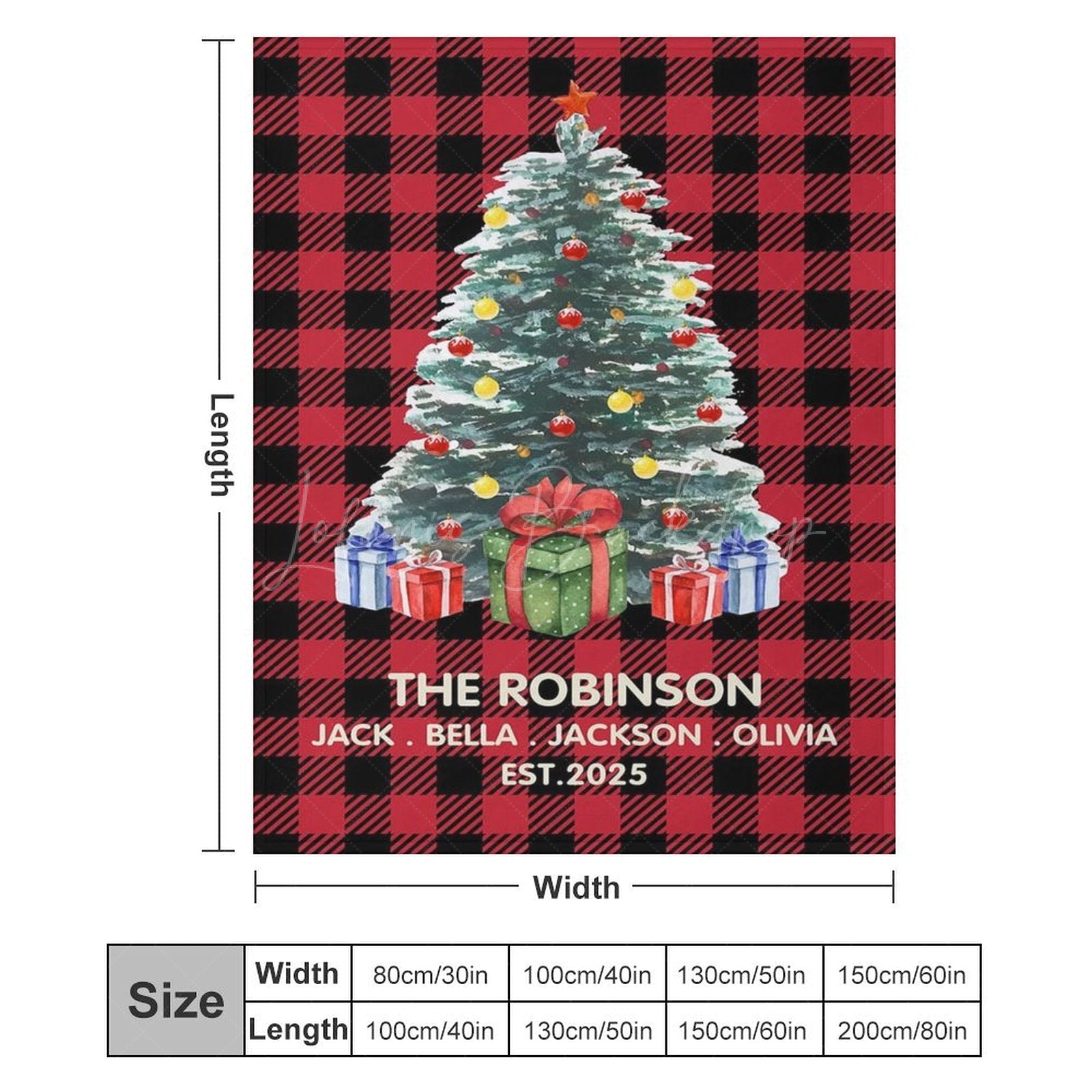 Lofaris Red Plaid Christmas Gift Custom Name Blanket For Kids