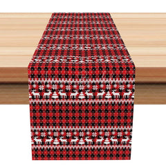 Lofaris Red Plaid Christmas Table Runner Rustic Fair Isle with Reindeer Farmhouse Holiday Dining Decor