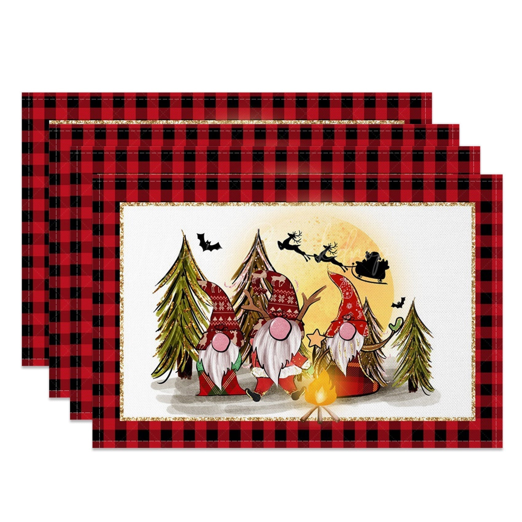 Lofaris Red Plaid Gnome Trees Christmas Set Of 4 Placemats