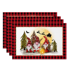 Lofaris Red Plaid Gnome Trees Christmas Set Of 4 Placemats