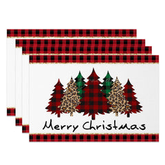Lofaris Red Plaid Leopard Christmas Tree Set Of 4 Placemats