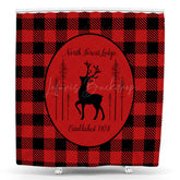 Lofaris Red Plaid North Forest Lodge Christmas Shower Curtain