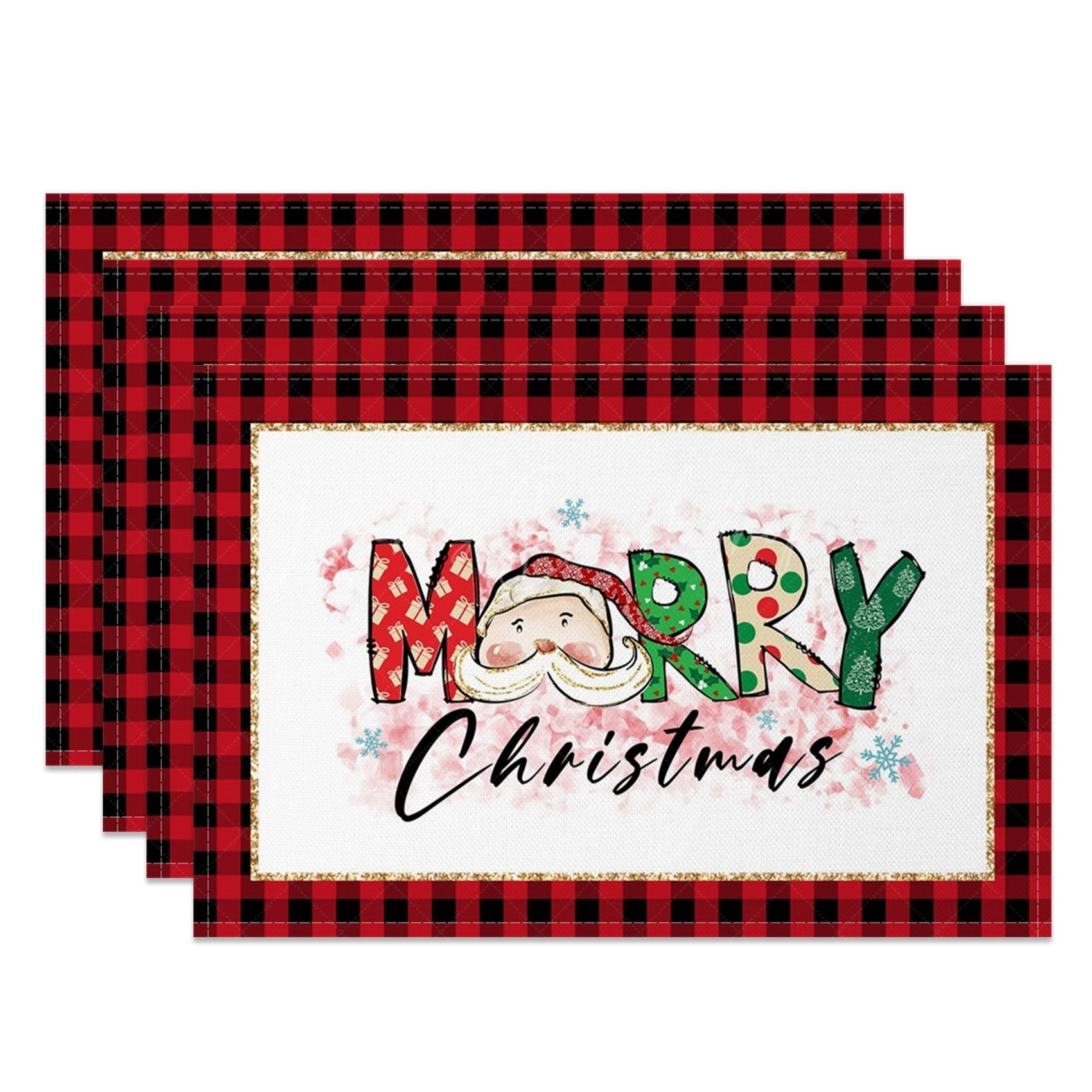 Lofaris Red Plaid Santa Pink Floral Xmas Set Of 4 Placemats