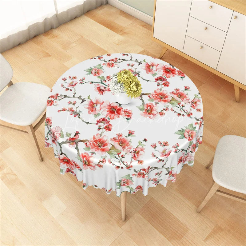 Lofaris Red Plum Blossom Round Tablecloth Spring Floral Branch Table Cover for Holiday Party