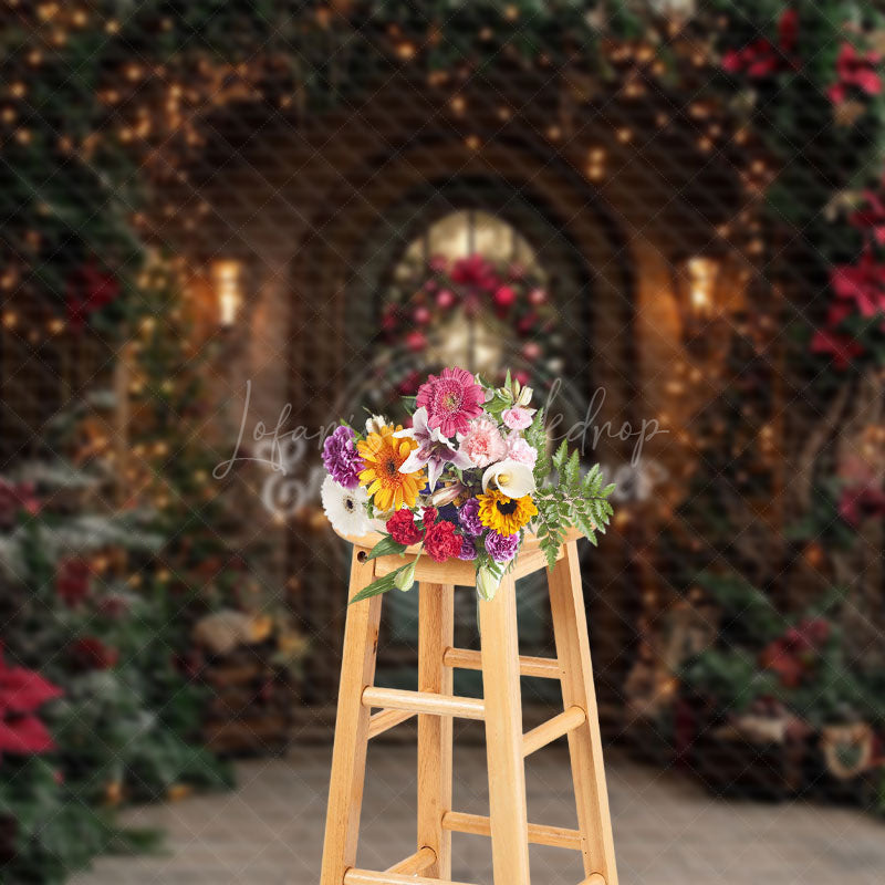 Lofaris Red Poinsettia Plant Wreath Door Christmas Backdrop