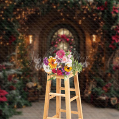 Lofaris Red Poinsettia Plant Wreath Door Christmas Backdrop