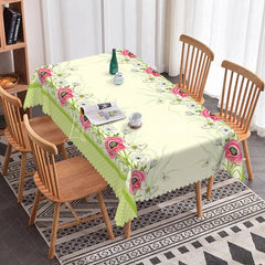 Lofaris Red Poppy White Daisy Border Rectangle Tablecloth Garden Floral Cream Background Country Dining Table Cover Kitchen Decor