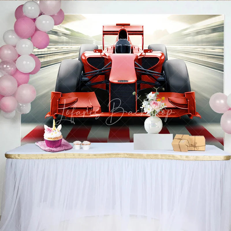 Lofaris Red Race Car Birthday Backdrop Fast Formula Racing Sport Theme Boys Party Photography Background