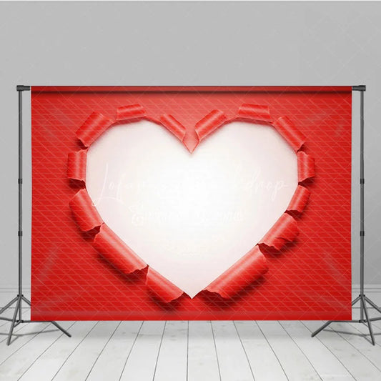 Lofaris Red Ripped Paper Heart Backdrop White Space Love Concept Background Creative Valentine Day Photography Prop