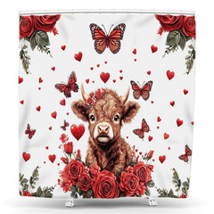 Lofaris Red Rose Butterfly Cow Valentines Day Shower Curtain