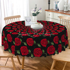 Lofaris Red Rose Circle Black Round Tablecloth Elegant Floral Spiral Table Cover for Dinner