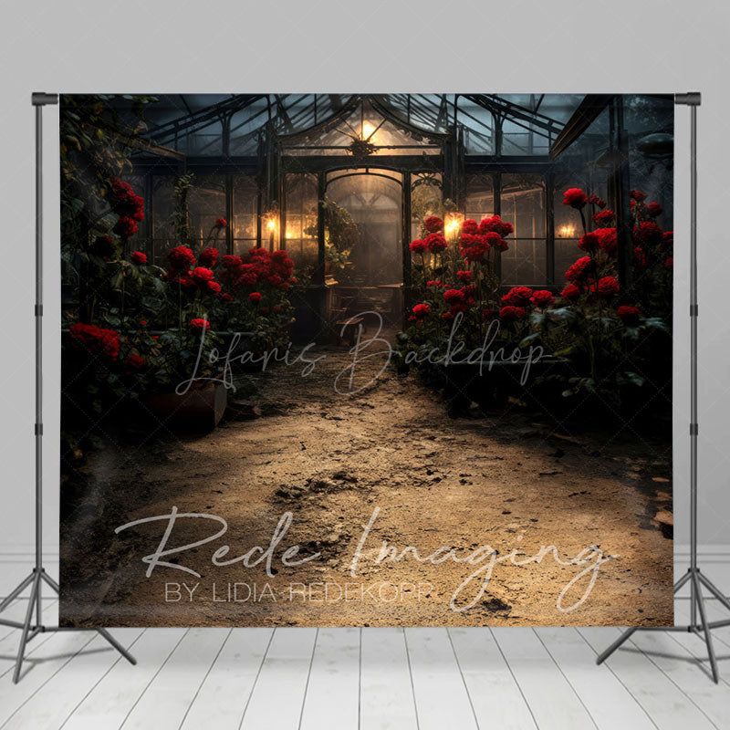 Lofaris Red Rose Dark Lovely Greenhouse Window Photo Backdrop